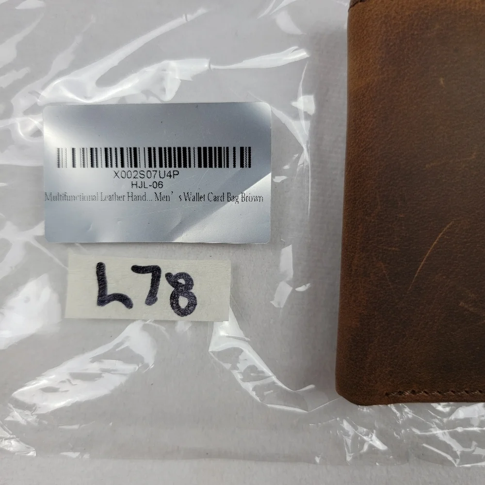 NWT distressed mens brown leather bifold wallet. 2 hidden card slots